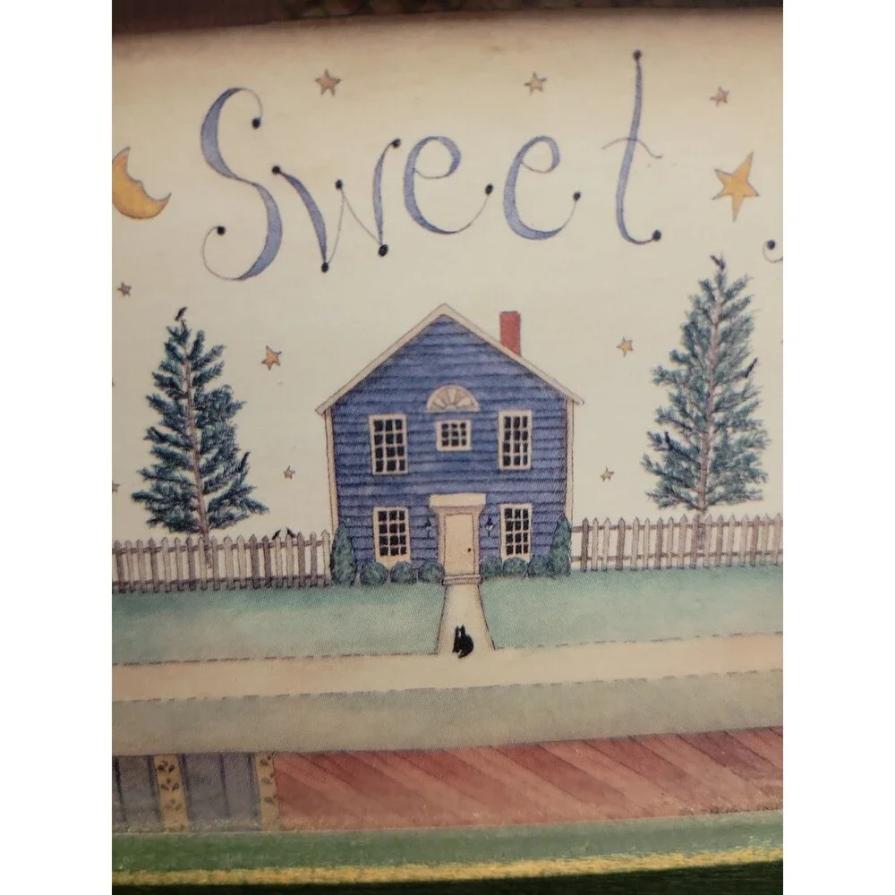 Framed Home Sweet Home Black Cat Wall Art  Cottagecore Rustic Wood Frame Glass